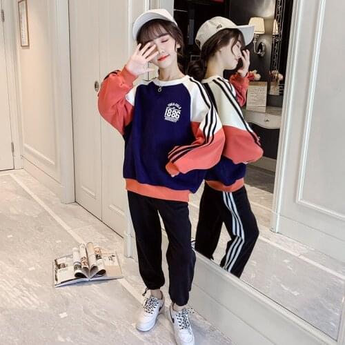 Boys Girls Clothing Suits Sweatshirts +Pants 2021 Scoop Spring Autumn Kids Teenagers Outwear Kids Cotton Tracksuit Sport Suits