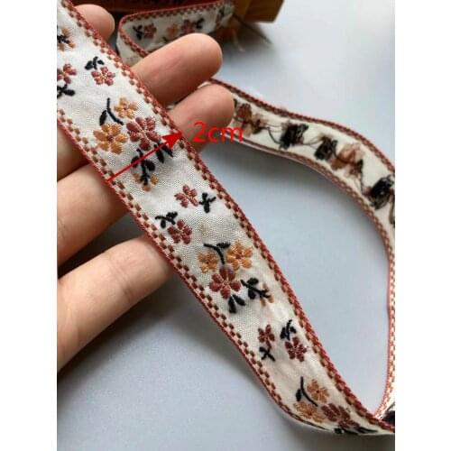 3 yards Lace Trim Ribbon 2 cm Flower Embroidery Webbing for Costumes Bags Headdress Home Textiles Trimmings DIY Crafts