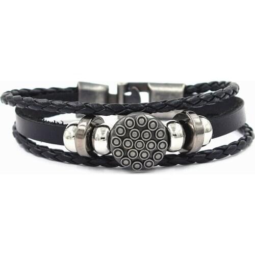 GO MAX DGW Round Circle Charm Magnetic Black Men Bracelet Leather Genuine Braided Punk Rock Bangles Jewelry Accessories Friend