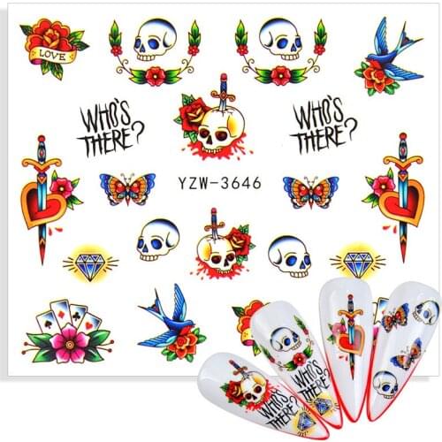 Halloween Nail Water Stickers 3D Ghost Skull Mummy Pumpkin Transfer Foil DIY Manicure Slider Nail Art Decoration Watermark Decal