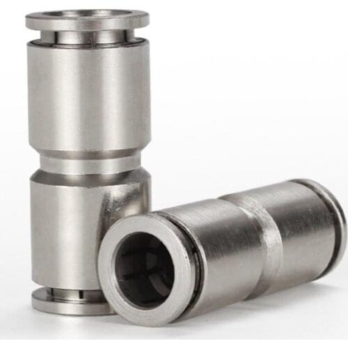 Nickel Plating on Pure Copper PU-4 6 8 10 12MM OD Hose Pipe Straight Push in Fitting Pneumatic Push to Connect Air Quick Fitting