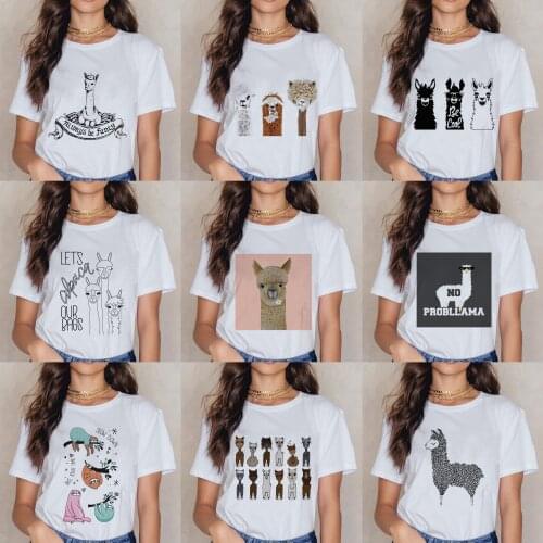 New T-shirt Female Spring Summer Tee shirt ropa mujer Round Neck Vogue Casual Attractive Design T shirt Women Alpaca Tshirt