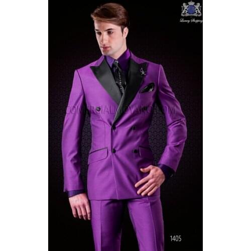 Latest Coat Pant Design Italian Purple Double Breasted Men Suit Slim Fit 2 Piece Tuxedo Custom Suits Prom Blazer Terno Masuclino