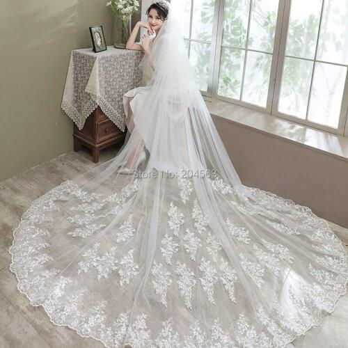 Two-Layer New Arrive Romantic Lace Wedding Veil Stunning Long Bridal Veils with Comb