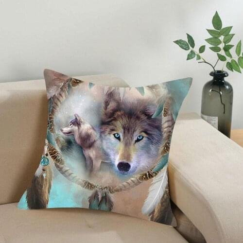 New Style Wolf Print Pillowcase Polyester Peach Skin Chair Cushion Cover Sofa Car Living Room Cover Pillow Decorative Home