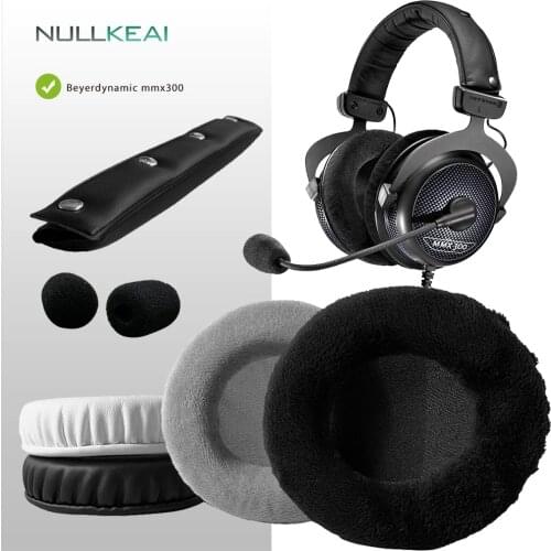 NULLKEAI Velvet Replacement Parts for Beyerdynamic mmx300 mmx-300 Earpads Headband Earmuff