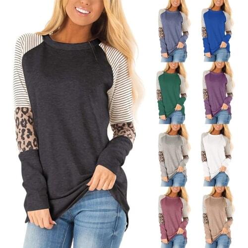 Autumn Plus Size Women T Shirts Fashion Womens Casual Loose O-neck Stitching Leopard Printed Long Sleeve T-shirt For Women Tops