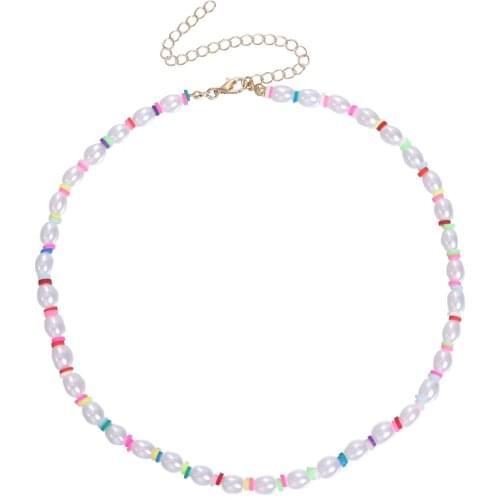 Soft Resin Oval Imitation Pearls Beaded Necklace for Women Colorful Clavicle Chain Short Necklaces Female 2021 Fashion Jewelry