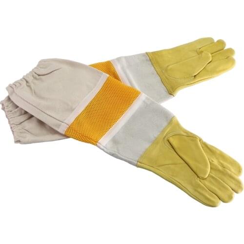 Beekeeping Long Sleeves Gloves Protective Sleeves Breathable Yellow Mesh White Sheepskin And Cloth For Apiculture Bee Equipment