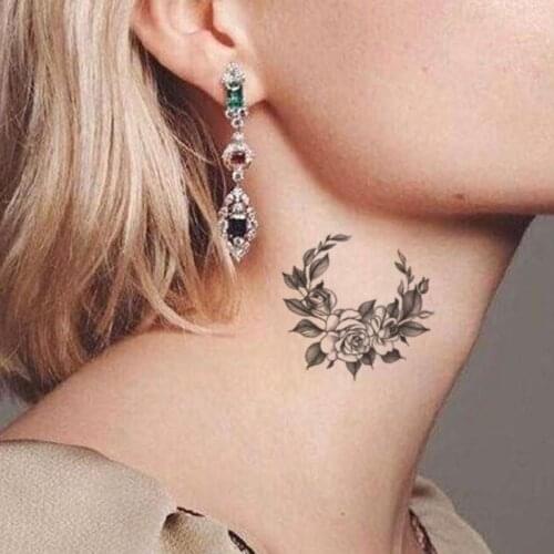 Sexy Sketch Flowers Design Temporary Tatoo Chest Neck Arm Waterproof Women Men Body Art Fake Tattoo Stickers Tatoos Black Leaves