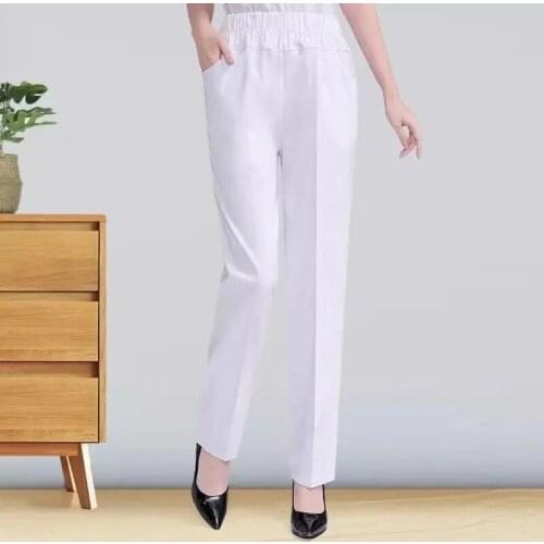 Casual Pants Women 2021 Summer New Mother Waist Straight Ladies Trousers Middle-Aged Elderly Trousers Thin Section Female L255