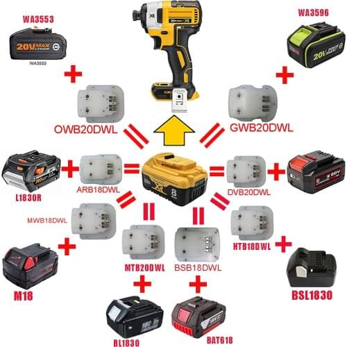 Li-ion Battery Converter Adapter For DeWalt 18V 20V Power Tool use For Makita Bosch AEG RIDGID DEVON Worx Milwaukee m18 Battery