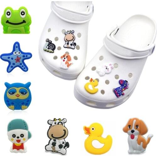 Single Sale 1pcs Animals 29 Types Shoe Charms Accessories Decorations Dog /Frog PVC Croc Jibz Buckle for Kids Party Xmas Gifts