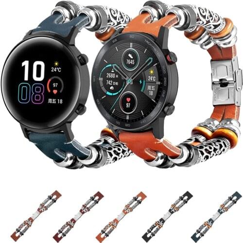 For Huawei Honor Watch Magic 2 46mm 42mm Genuine Leather band 20mm Watch Strap Ethnic style Carved Retro Bracelet GT 2 Watchband