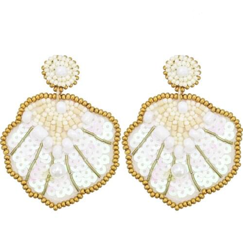 Handmade Resin Pearl Beads Dangle Earrings for Women Girl Temperament Fan Shape Drop Earring Summer Holiday Party Jewelry Gift