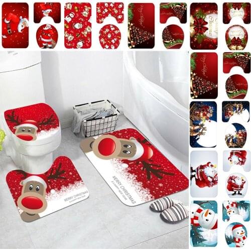 Merry Christmas Toilet Lid Cover Rug Santa Claus Soft Bathroom Non-Slip Mat Xmas Home Decor