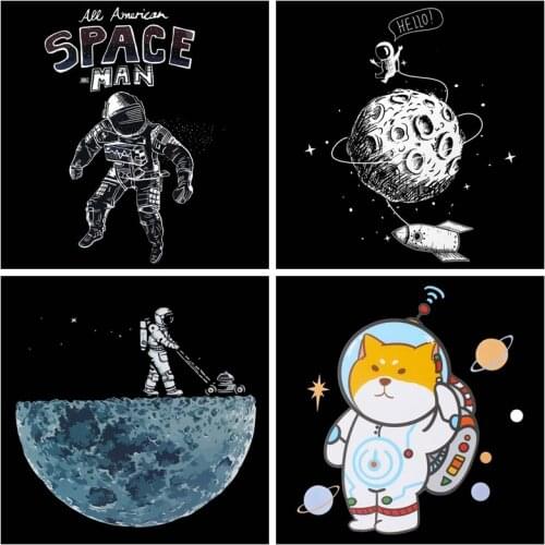 DIY Astronaut Planet Iron-on Transfer Football Hippie Thermal Transfer for Clothing Printed UFO Heat Transfer Boy Hippie Garment