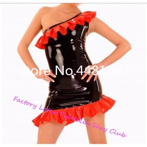 Sexy black latex Strapless Skirts with red lace fetish costumes Lady Tights Dress vestidos party wear plus size