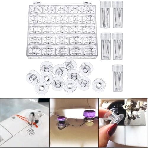 30PC Clear Bobbins, Sewing Machine Bobbin for Brother, Shengjia, Juki, Feiyue, Aikamei, Plastic Bobbins with Sewing Needles Tool
