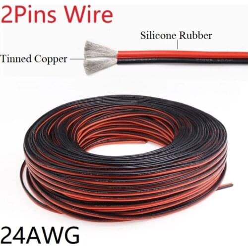 5M Silicone Rubber 2pins Wire 24AWG Extra Soft Insulated Double Core High Temperature Electric Cable Copper LED Lamp Line Bl