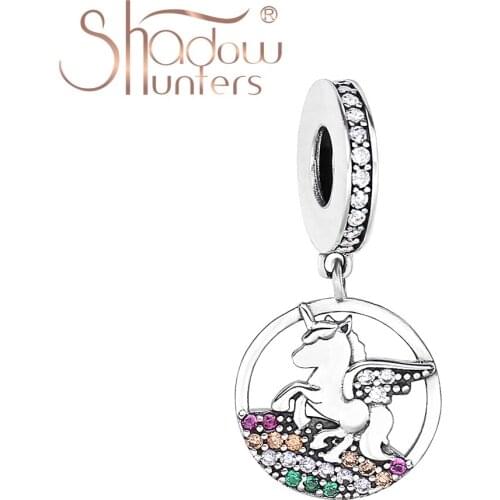 SHADOWHUNTERS Original 925 Sterling Silver Dangle Charms Horn Horse With Wing Flying On The Rainbow Romantic Jewellery For DIY