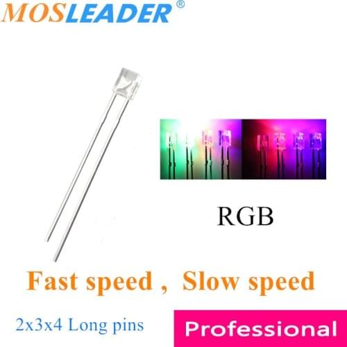 Mosleader 1000pcs 2*3*4 234 LED RGB Flash Long pins Fast speed Slow speed 2x3x4 2 Pins Square led Red Green Blue Transparent