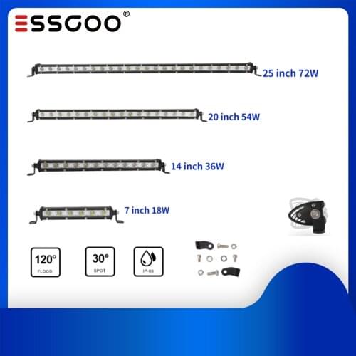 ESSGOO 7'' 14'' 20'' 25'' Slim Led Light Bar 12V 24V Led Bar Combo Spot Flood Driving Work Lights Running Lamp For Jeep Trucks