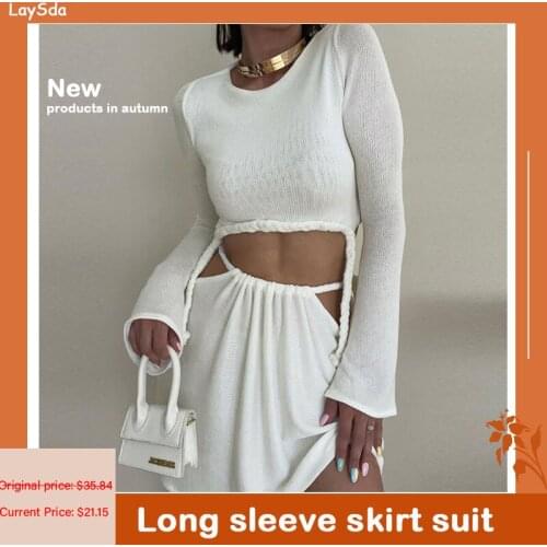 All-match Casual Personality Braid Suit Short Skirt Female White Long-sleeved Clothing Sexy Short Skirt Suit Autumn 2021