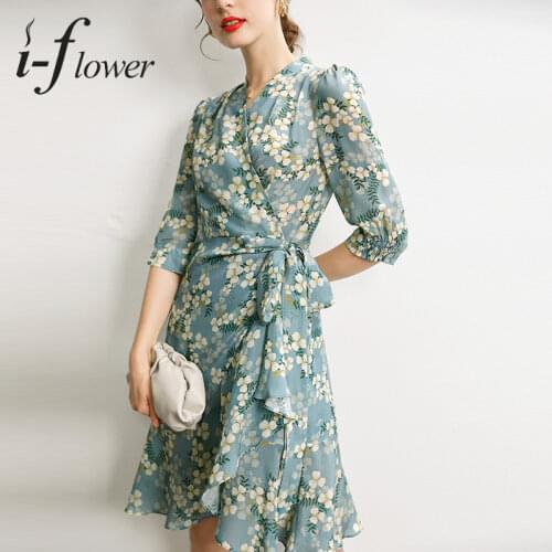 100% Mulberry Silk Printing Summer Dress Women 2021 New Slimming Fashion Show Thin Super Fairy Floral Dresses FSZ-2021007