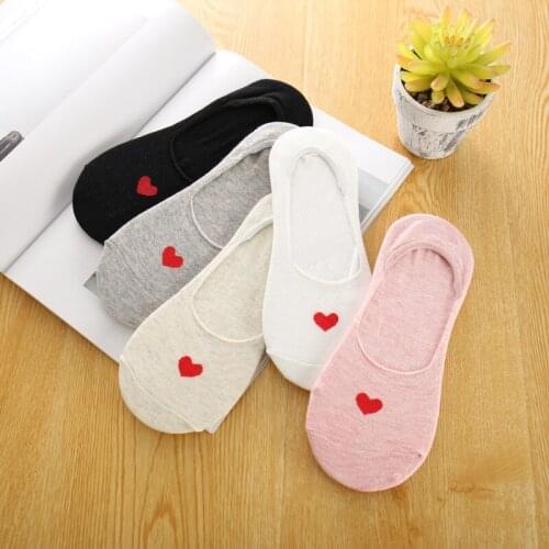 1 Pair Small Red Heart 5 Colors Women Invisible Socks Female Cotton Socks FreeSzie 35-40