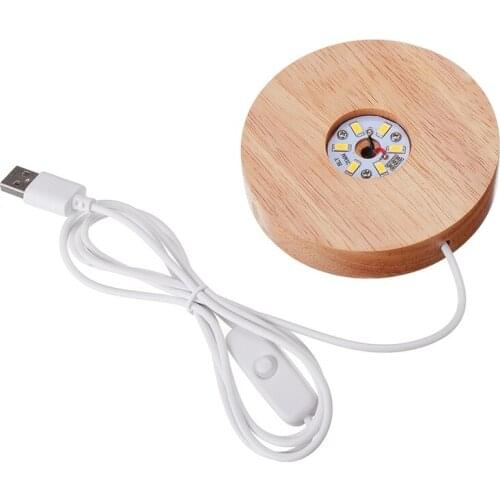 1pcs Wood Lamp Base White Light Rechargeable Remote Control Wood LED Light Rotating Display Stand Lamp Holder Lamp Base
