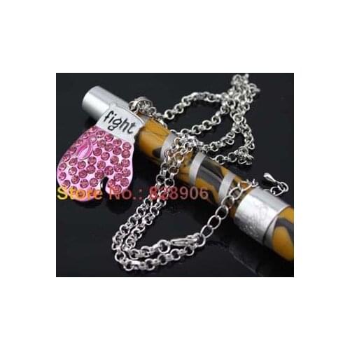 1PC NEW STYLE Breast Cancer Awareness Pink Ribbon Jewelry Necklace, Pink Ribbon Fighting Box Gloves Pendant Necklace for Breast