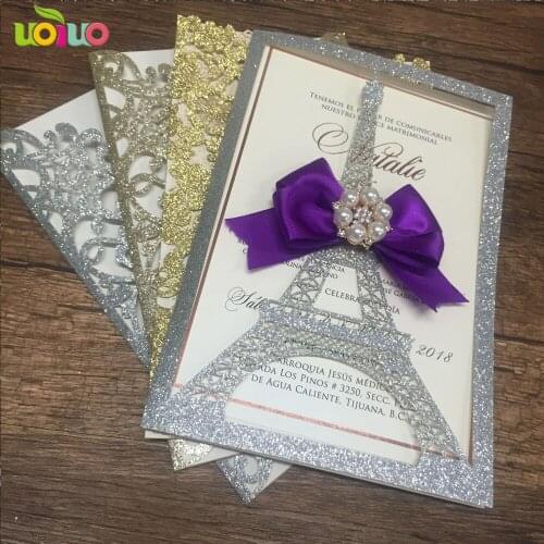 10pcs Wedding Invitation Card with customize ribbon, customized buckle,no insert ,no envelope
