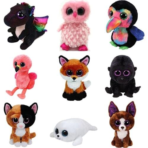 15cm Ty Big Eyes Stuffed Plush Toy Cute Animal Flamingo Chimpanzee Unicorn Kangaroo Dinosaur Seal Toys Dolls Kids Gift