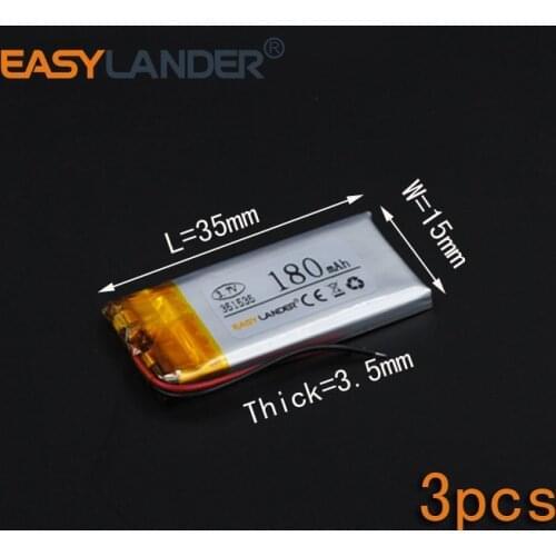 3pcs/Lot 3.7V 180mAh 351535 Lithium Polymer Li-Po li ion Rechargeable Battery For Smart Watch recorder pen MP /MP4 MP5 RC toys