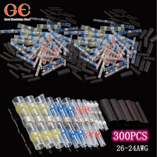 300/100pcs Heat Shrink Wire Connectors Solder Sleeves Waterproof Fast Butt Terminals Electrical Heat Shrink Tube Splice Terminal