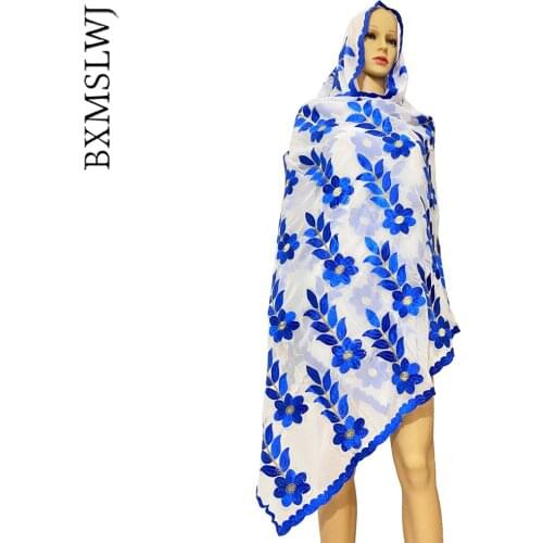 African Dubai Cotton Scarf for Pray Muslim Fashion Hijab Scarf Shawl Wrap Embroidery Women Big Cotton Turban Headband for Lady