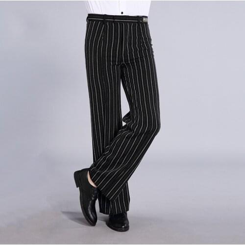 Latin Dance Pants For Men Black-White Adult Male Ballroom Rumba ChaCha Tango GoGo Competitive Dancewear Loose Latin Pant BL1592