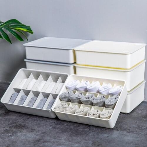 Home Wardrobe Underwear Storage Box with Lid 10/15 Grids Drawer Closet Organizer Case for Socks Panties Bra