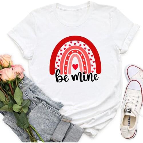 Colored Be Mine Rainbow T-shirt Aesthetic Women Valentine Top Tee Shirt Cute Valentines Day Gift Tshirt For Girlfriend