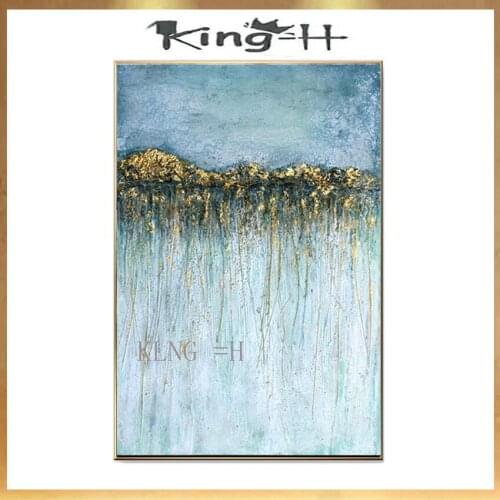 Nordic style simle silver points Blue abstract oil painting Hand drawn on canvas wall art picturefor living room Entrance