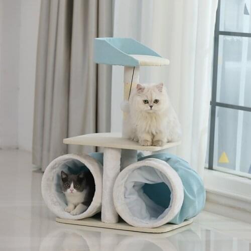 Cats Scratching Post with Tunnel Tube Toy Sisal Rope Pet Jumping Toy Tree Cat Climbing Frame for Kittens Pet House Play Tower