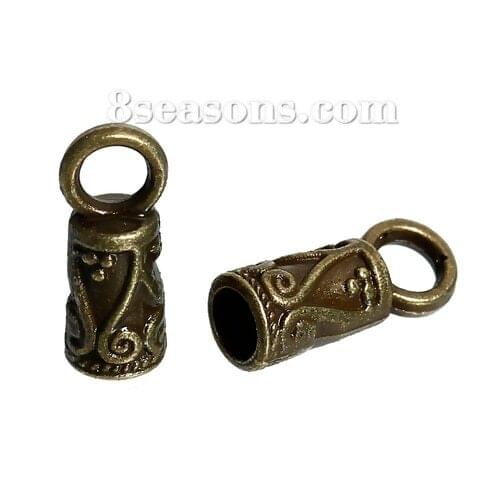 Cord End Caps For Jewelry Necklace Bracelet Cylinder Antique Bronze Carved(Fits 3.5mm Cord)14mm x 5.5mm,100 PCs