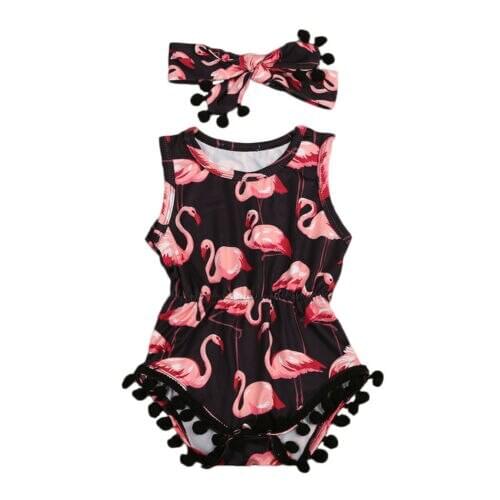 Summer Newborn Baby Girl Boy Romper Flamingo Prints Bodysuit Jumpsuit Outfits Sunsuit Clothes