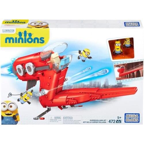 Mega Bloks Minions Movie Supervillain Jet 472pcs/pzs -5years old Children Toys Festival Christmas Gift Small building blocks