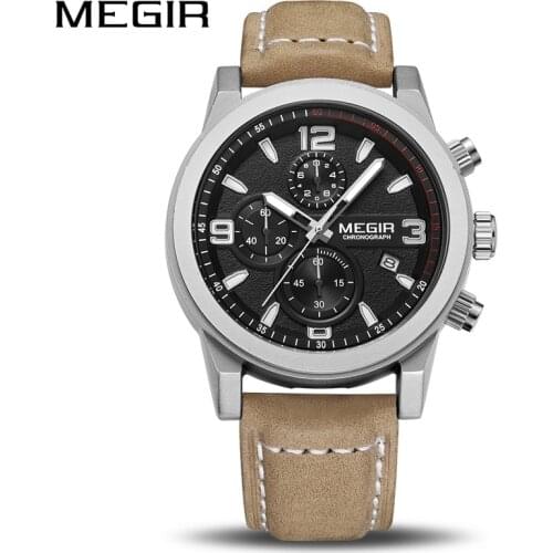 MEGIR Fashion Sport Watch Men Luxury Brand Men Quartz Watches Chronogragph Clock Leather Band Army Military Wrist Watch 2026