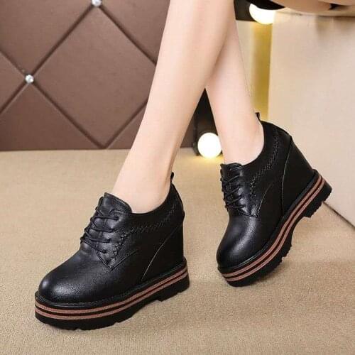 Fashion matching womens shoes Platform Shoes Women Sneakers British style Black Wedge Casual Shoes High Heels