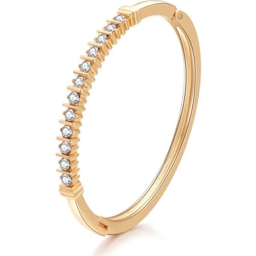 Fashion Crystal Cuff Bracelet For Women Accessories Gold Color Simple Minimalist Bangles Jewelry Wholesale