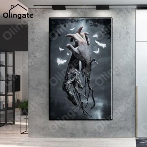 Black Hang In Hand Wall Art Withered Finger Painting Posters Prints One Piece Canvas Art Home Decor for Living Drawing Room