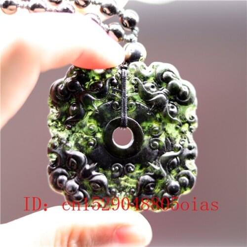 Natural Black Green Chinese Jade Tiger Pendant Beads Necklace Charm Jewelry Double-sided Hollow Carved Amulet Gifts for Her